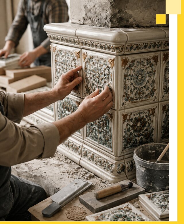 Изразцовые камины под ключ в Альметьевске: проект и монтаж