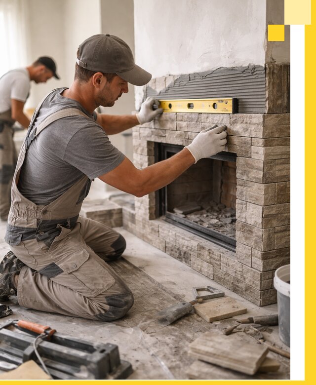 Облицовка каминов в Альметьевске, монтаж и отделка натуральным камнем