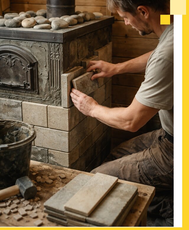 Облицовка банных печей в Альметьевске профессиональная отделка