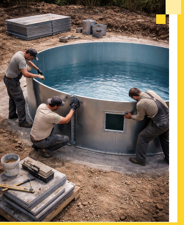 Круглые бассейны под ключ в Альметьевске проектирование и монтаж