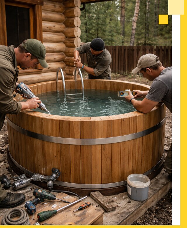 Строительство бань с купелью под ключ и отделкой в Альметьевске