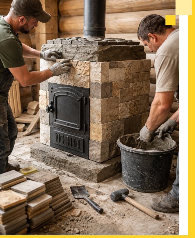 Облицовка банной печи под ключ в Альметьевске: камень и плитка