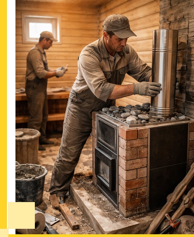 Монтаж печи в бане под ключ в Альметьевске от 20760 р. | ЭриданЛьм