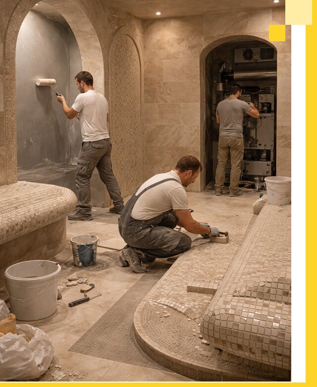 Строительство бани с хамамом и бассейном под ключ в Альметьевске