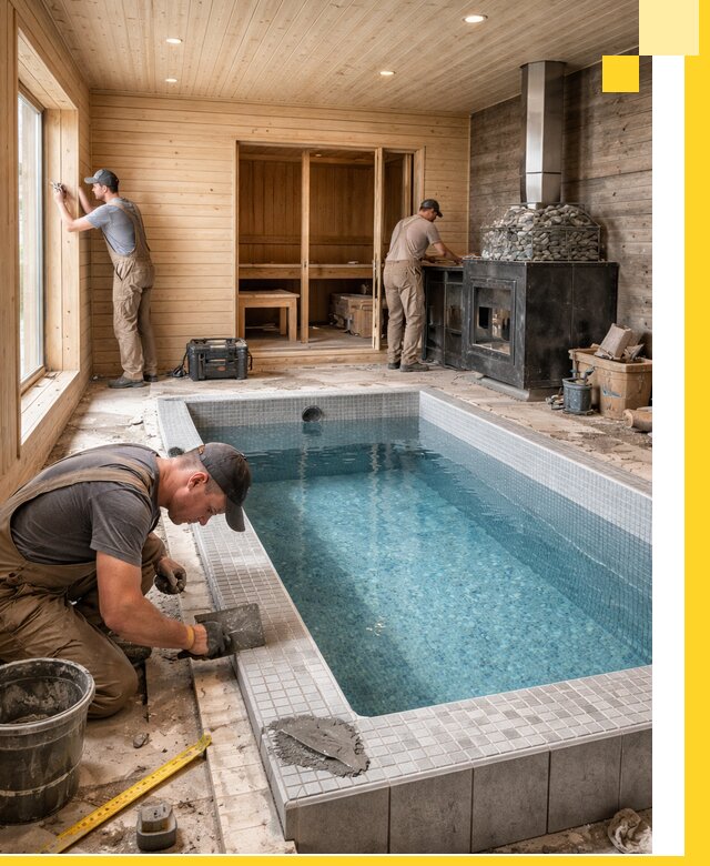 Проект бани с бассейном и сауной в Альметьевске под ключ