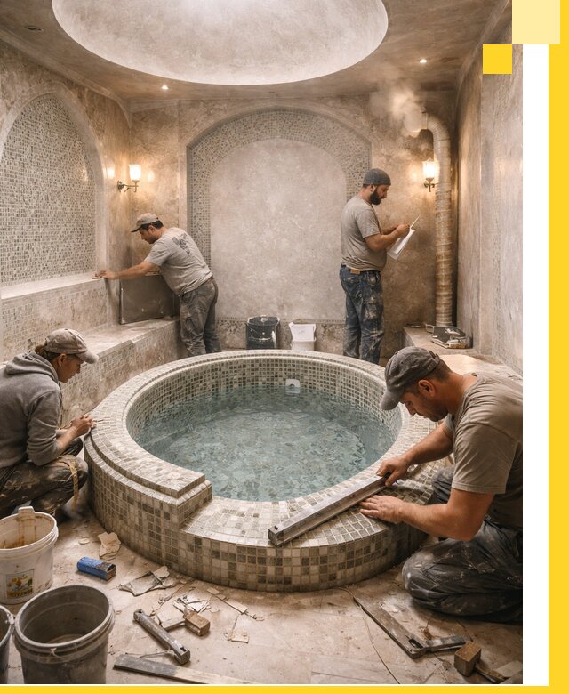 Профессиональное строительство хамама с бассейном в Альметьевске под ключ