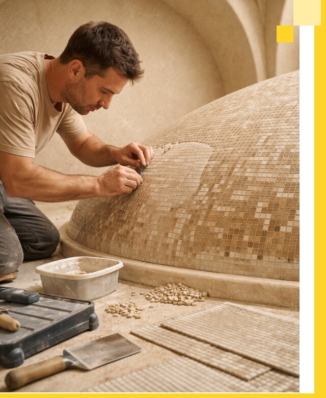 Профессиональная укладка мозаики для хамама под ключ в Альметьевске