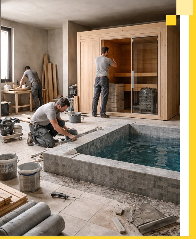 SPA зоны под ключ с бассейном сауной и печью в Альметьевске